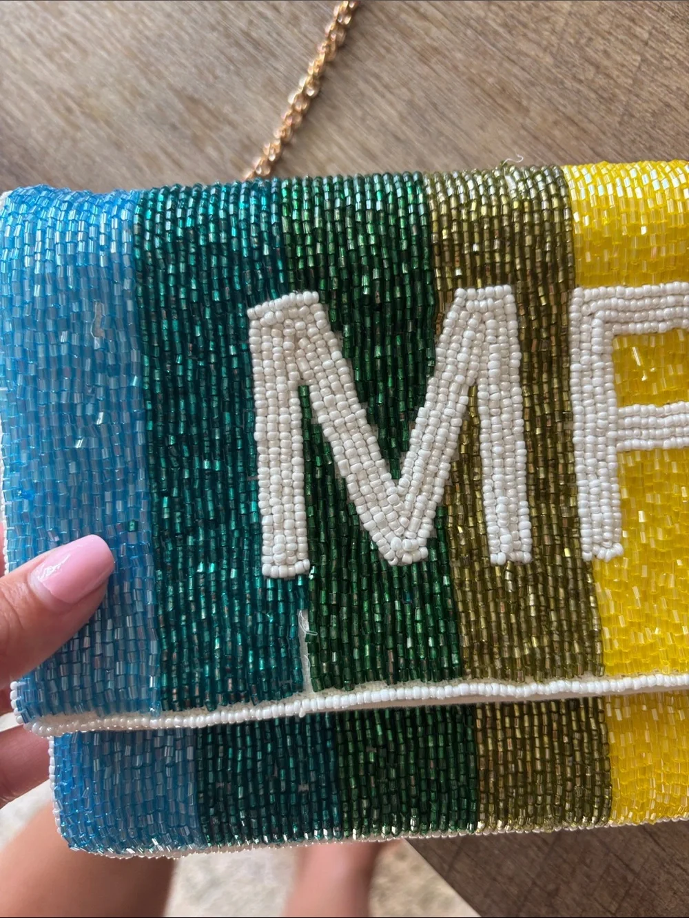 Beaded 'MRS' Rainbow Clutch Shoulder Bag - Multicolor